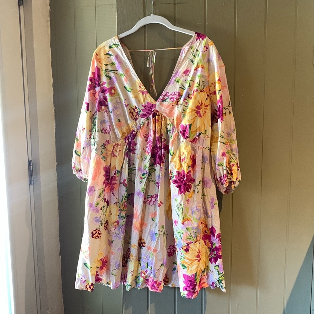 Floral Babydoll H&M Mini Dress Size Large Cotton Blend